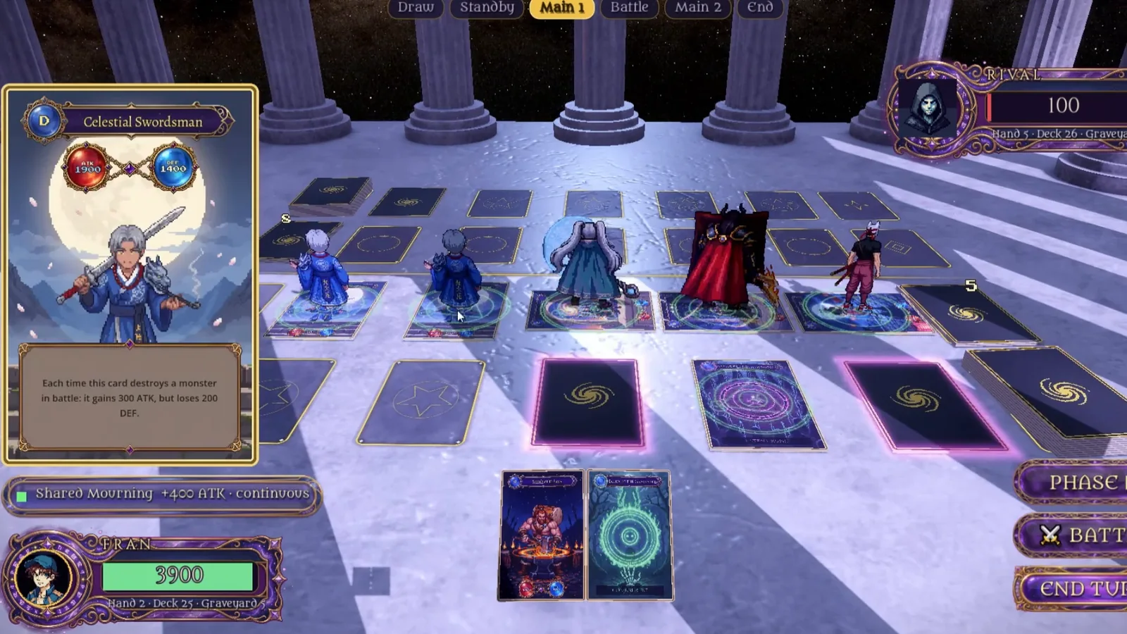 A duel in progress — monsters on the board
